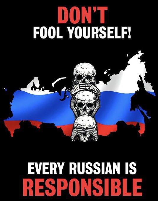 RobEld75's tweet image. It is no more "just Putin" than it was "just Hitler". 
The russian people bear collective responsibility for the crimes committed in their name and by their people. 
As a German citizen, I am entitled to state and demand this. This is why I fight fascism. No matter where it comes…