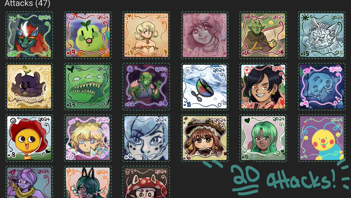 coobcakes's tweet photo. Managed 20 attacks for Art Fight this year!! https://t.co/MpVpy91RpF