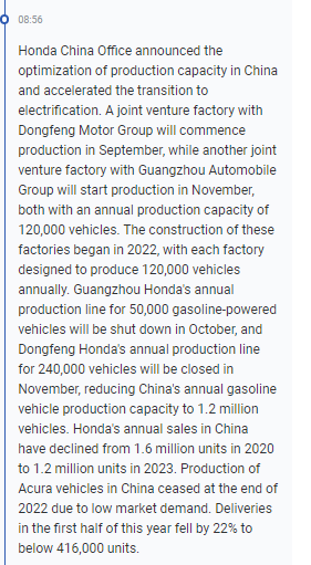 jczuleta's tweet photo. If this is not good news for #lithium, what is? 
#Honda will reduce China's annual gasoline production capacity to 1.2, vehicles, while accelerating the transition to electrification. https://t.co/3Q6yYv6SG7