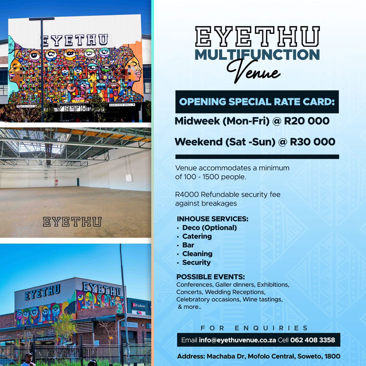 FransSekonya's tweet image. Multifunction Venue 
#EyethuVenueSoweto 
#Eyethu
