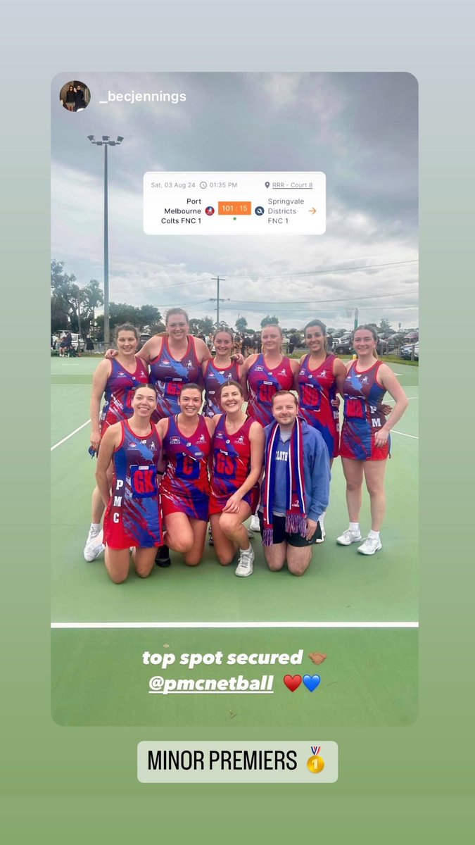 PORT MELBOURNE COLTS - MINOR PREMIERS 🎉🥇 With a massive last round win 101-15! LETS GO 👌🏼♥️