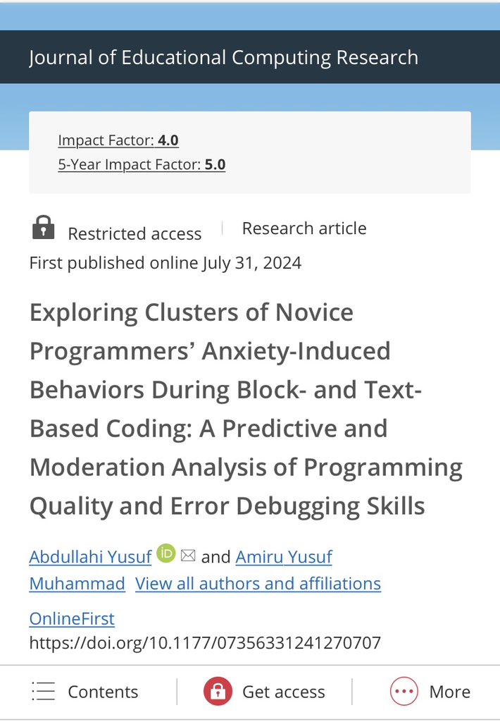 Abdullmeela's tweet image. Published! (IF = 4.0, Q1, Sage) 🙌 
#BlockBasedProgramming #Anxiety #Clusters @SAGEPublishers