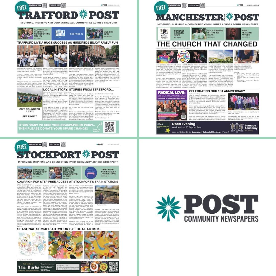 All venues across Stockport, South Manchester and Trafford will have been stocked with the August issue of The Post by the end of today (libraries will be Monday).

For the full list of current stockists across each area, please see: communitynewsgm.co.uk/stockists/
