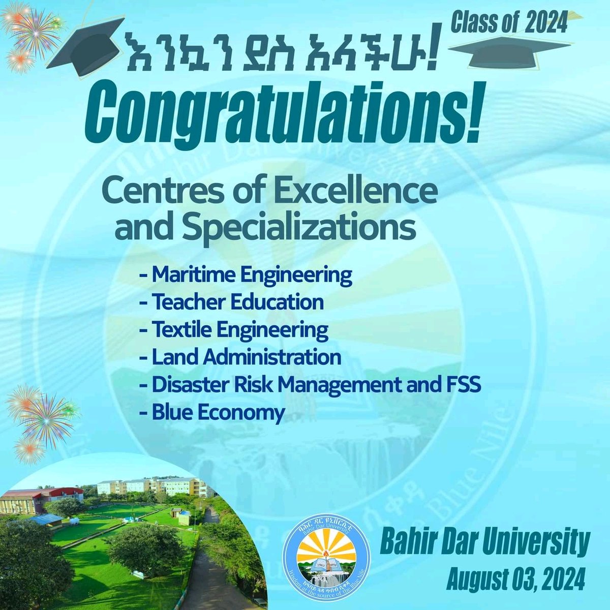 Bahir Dar University (@bduethiopia) on Twitter photo Do you know that BDU is one of the leading institutions in the country with six centers of excellence?
<a href="/bduethiopia/">Bahir Dar University</a> #Congratulations Do you know that BDU is one of the leading institutions in the country with six centers of excellence?
<a href="/bduethiopia/">Bahir Dar University</a> #Congratulations