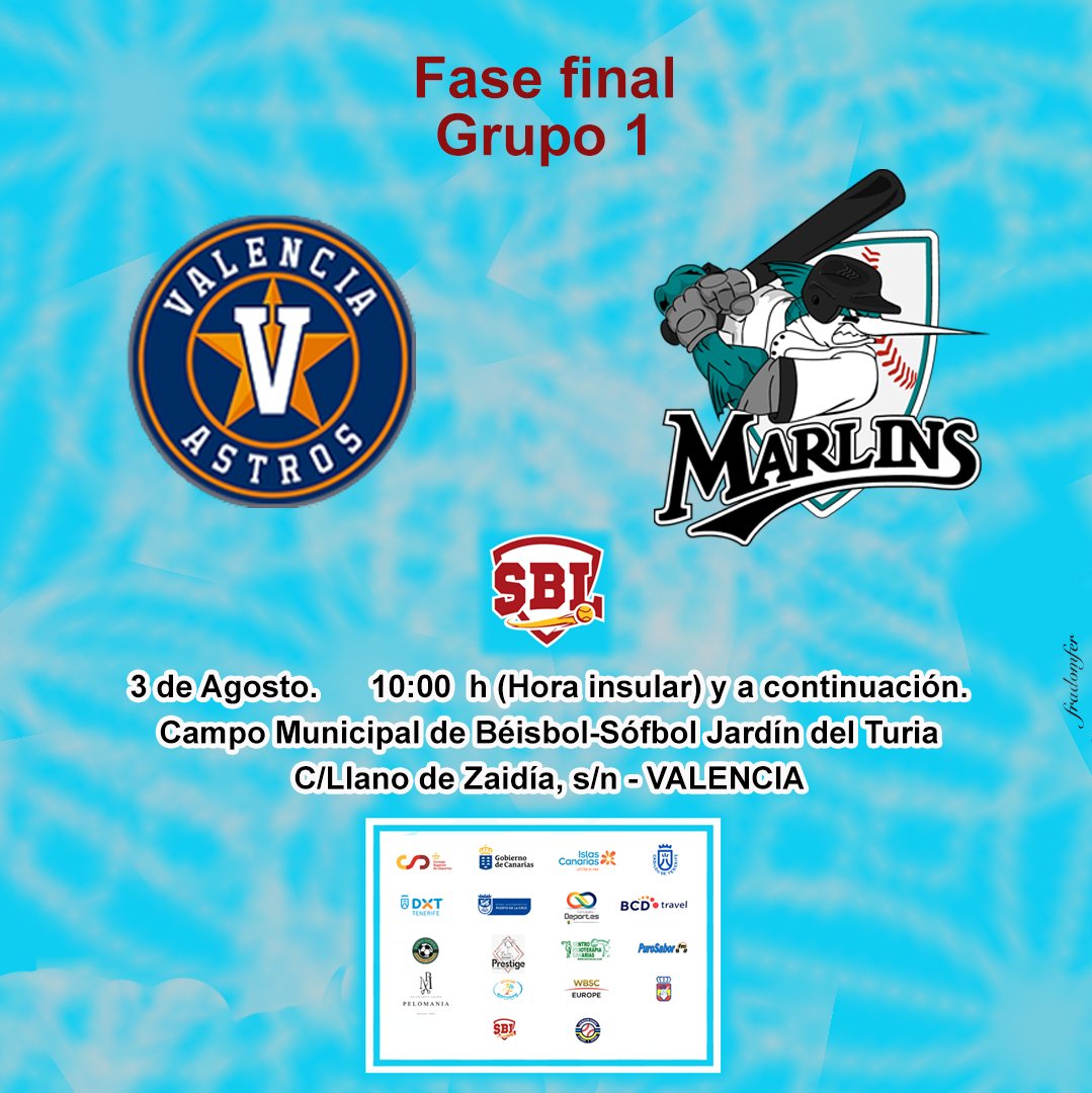 Hoy se celebran en la ciudad de Valencia los 2 últimos encuentros dela fase final de la SBL 2024.
@astrosbeisbolvalencia se enfrenta a Tenerife Marlins Puerto Cruz.

@rfebs @fcanariabs @cabildotenerife @dxtenerife @ayuntamientopuerto #tenerifemarlins #sbl
