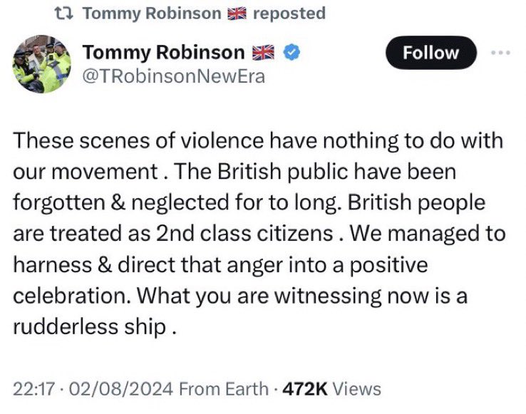 AndyPlumb4's tweet image. ‘These scenes of violence have nothing to do with our movement’

Hmm, I think this video evidence tells a completely different story, ‘Tommy Robinson’.