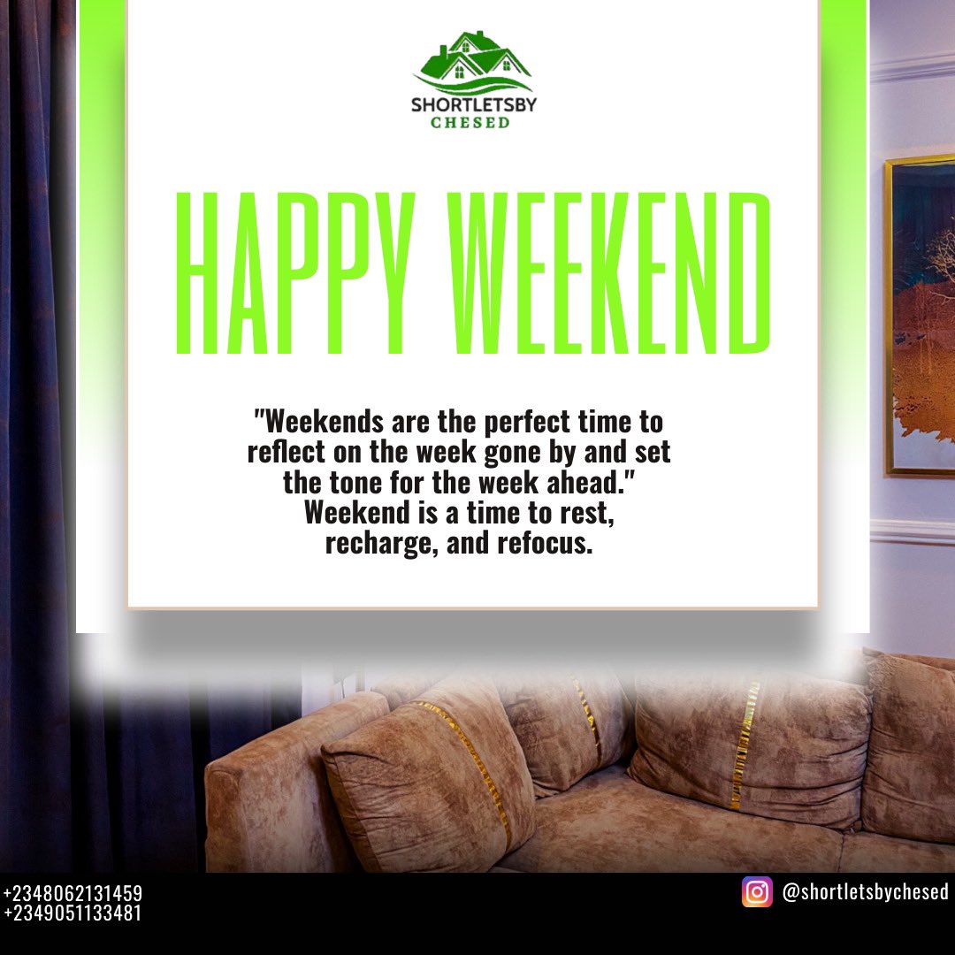 chesedshortlets's tweet image. Discover your perfect weekend in any of our charming shortlet apartments. Enjoy a relaxing retreat with all the comforts of home, your ideal weekend escape starts here.

#weekendgateaway #shortletsbychesed #chesedhomes #shortletapartmentslekki #shortletsinlagos #explorepage