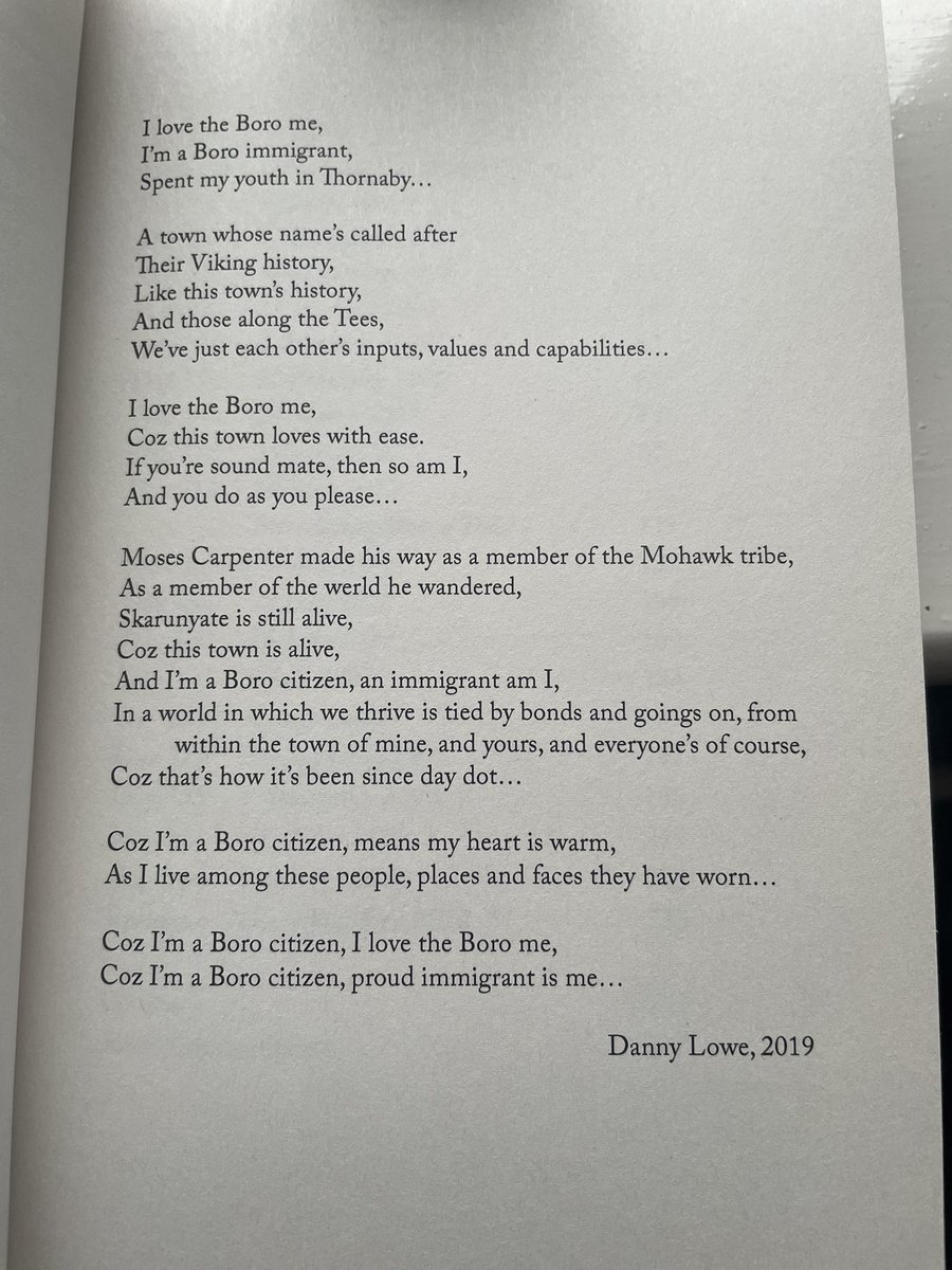 This poem by Danny Lowe at the beginning of #pressonbook encapsulates what I love about my adopted home town. Any copycat wannabe fash planning on heading to the march in Middlesbrough tomorrow should maybe give it a read. We are all immigrants here #UTFB