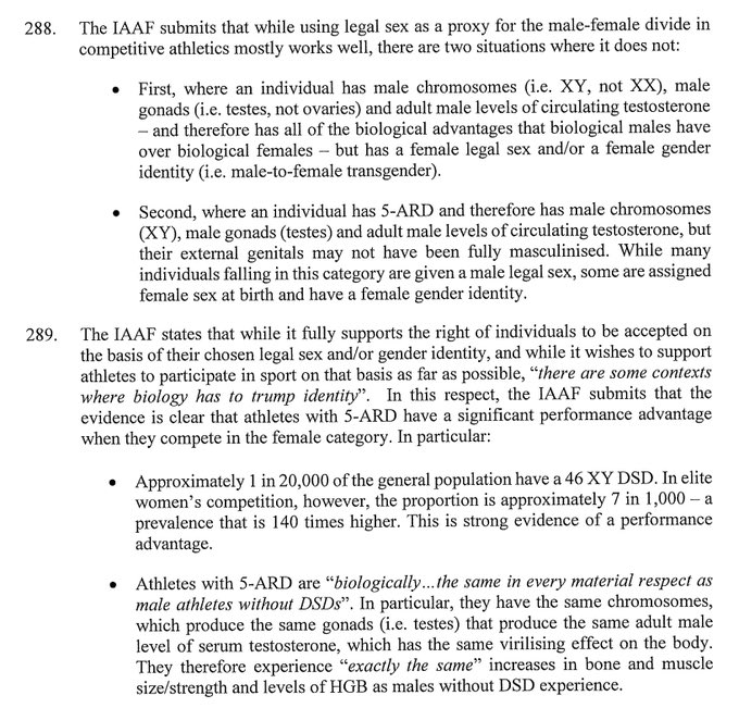 IreneAguiarG's tweet image. La historia de los hombres con DSD (mal llamados “intersexuales”) en categorías femeninas es larga. 

En el laudo del TAS en el caso de Semenya, se reveló que World Athletics había detectado que, mientras en la población general, 1 de cada 20.000 eran hombres con DSD, en las…