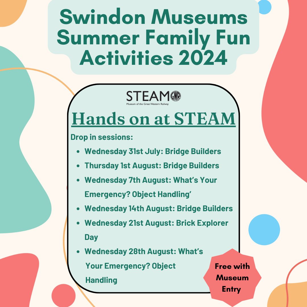 Swindon Museums are offering exciting workshops for kids at <a href="/MuseumandArt/">Museum & Art Swindon</a> <a href="/steam_museum/">STEAM Museum</a> &amp; <a href="/LydiardMuseum/">Lydiard House Museum</a>
Plus, enjoy Kids for a Quid at STEAM &amp; Lydiard House a fun day out on a budget! 
l8r.it/gJDG
STEAM: l8r.it/T7OB
Lydiard House: l8r.it/tmJf