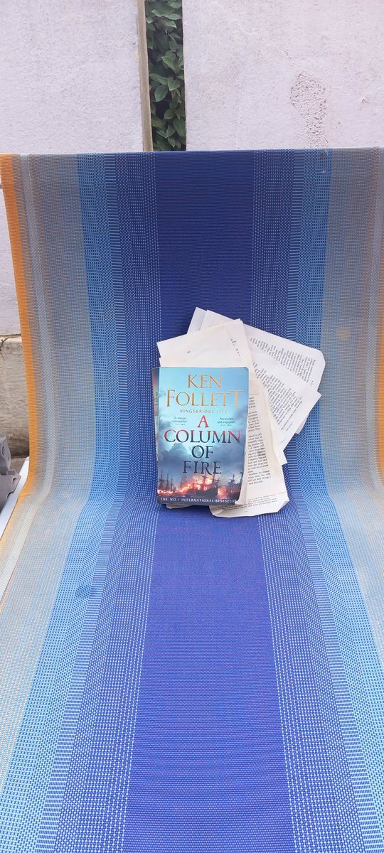 This engrossing novel lives on in my head, even if the book itself did not survive Italian poolside life.   Looking forward to meeting Ken Follett for R4Bookclub  on 14 August.  
Email bookclub@bbc.co.uk to take part ...hopefully I'll have a new copy of A Column Of Fire by then