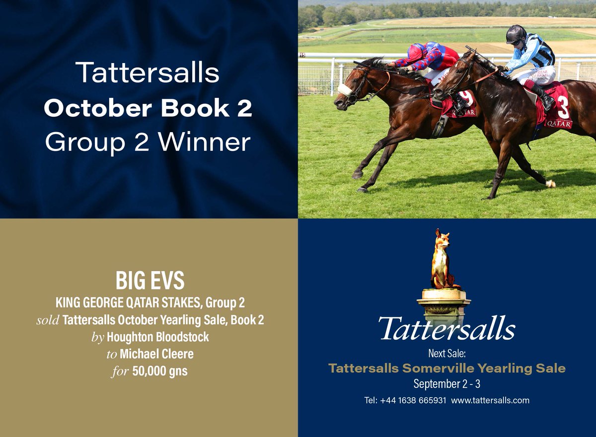 💥 <a href="/Tattersalls1766/">Tattersalls</a> October Book 2 Group 2 Winner 💥

🏆 BIG EVS wins the Gr.2 King George Qatar Stakes. Sold at the Oct Yearling Sale, Book 2 by Houghton Bloodstock to <a href="/McThoroughbreds/">M.C THOROUGHBREDS</a> for 50,000gns.

Next Sale: Somerville Yearling Sale
🗓 September 2 - 3
tattersalls.com