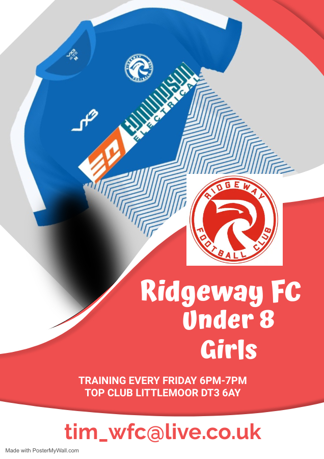 Ridgeway FC Falcons under 8 girls are looking to recruit
New players of all abilities welcome so if your daughter is aged 6 or 7 years (not 8 before August 31st) and loves to play football please DM us asap