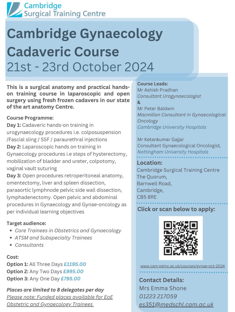 BGCS (@bgcs_org) on Twitter photo An excellent surgical anatomy course with hands on training in laparoscopic and open techniques coming this Autumn <a href="/Ketan_Gajjar20/">Ketan Gajjar</a>
Check it out ๐cam-pgmc.ac.uk/courses/gynae-โฆ
Spaces limited so book early! An excellent surgical anatomy course with hands on training in laparoscopic and open techniques coming this Autumn <a href="/Ketan_Gajjar20/">Ketan Gajjar</a>
Check it out ๐cam-pgmc.ac.uk/courses/gynae-โฆ
Spaces limited so book early!