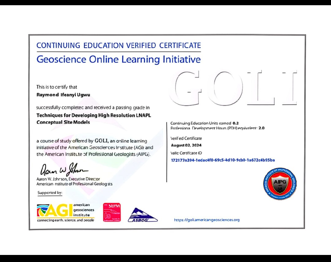 All thanks to <a href="/American/">AMERICAN</a> Institute of Professional Geologist for this achievement.#EnvironmentalRemediation #Groundwater #AIPG #EnvironmentalImpactAssessment