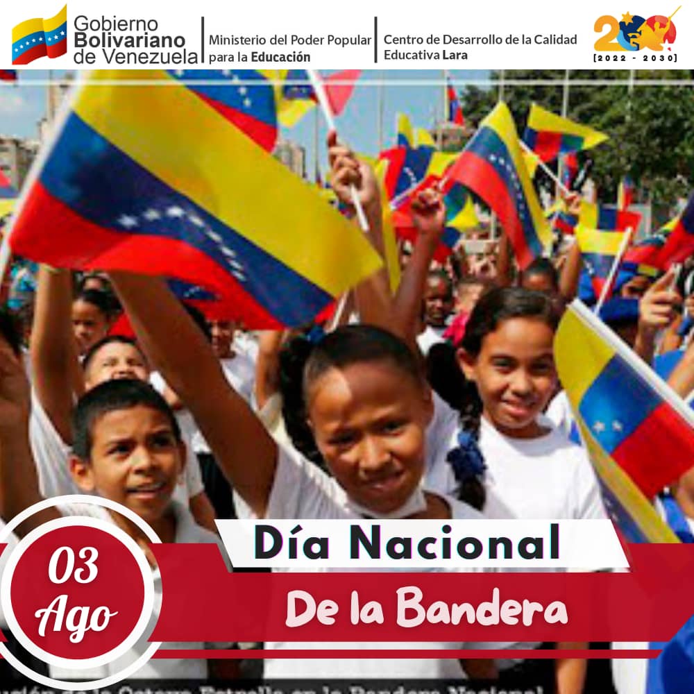 Centro de Desarrollo de la Calidad Educativa Lara (@cdcelara) on Twitter photo #3agosto Celebramos el Día de la Bandera.
Símbolo de nuestra historia, lucha y libertad. Honremos nuestros colores y lo que representan: el valor, la esperanza y la unidad de nuestra patria.
¡Viva nuestro
#PaísDeOchoEstrellas !
<a href="/NicolasMaduro/">Nicolás Maduro</a>
@MPPEDUCACION
<a href="/_LaAvanzadora/">Yelitze Santaella</a> #3agosto Celebramos el Día de la Bandera.
Símbolo de nuestra historia, lucha y libertad. Honremos nuestros colores y lo que representan: el valor, la esperanza y la unidad de nuestra patria.
¡Viva nuestro
#PaísDeOchoEstrellas !
<a href="/NicolasMaduro/">Nicolás Maduro</a>
@MPPEDUCACION
<a href="/_LaAvanzadora/">Yelitze Santaella</a>