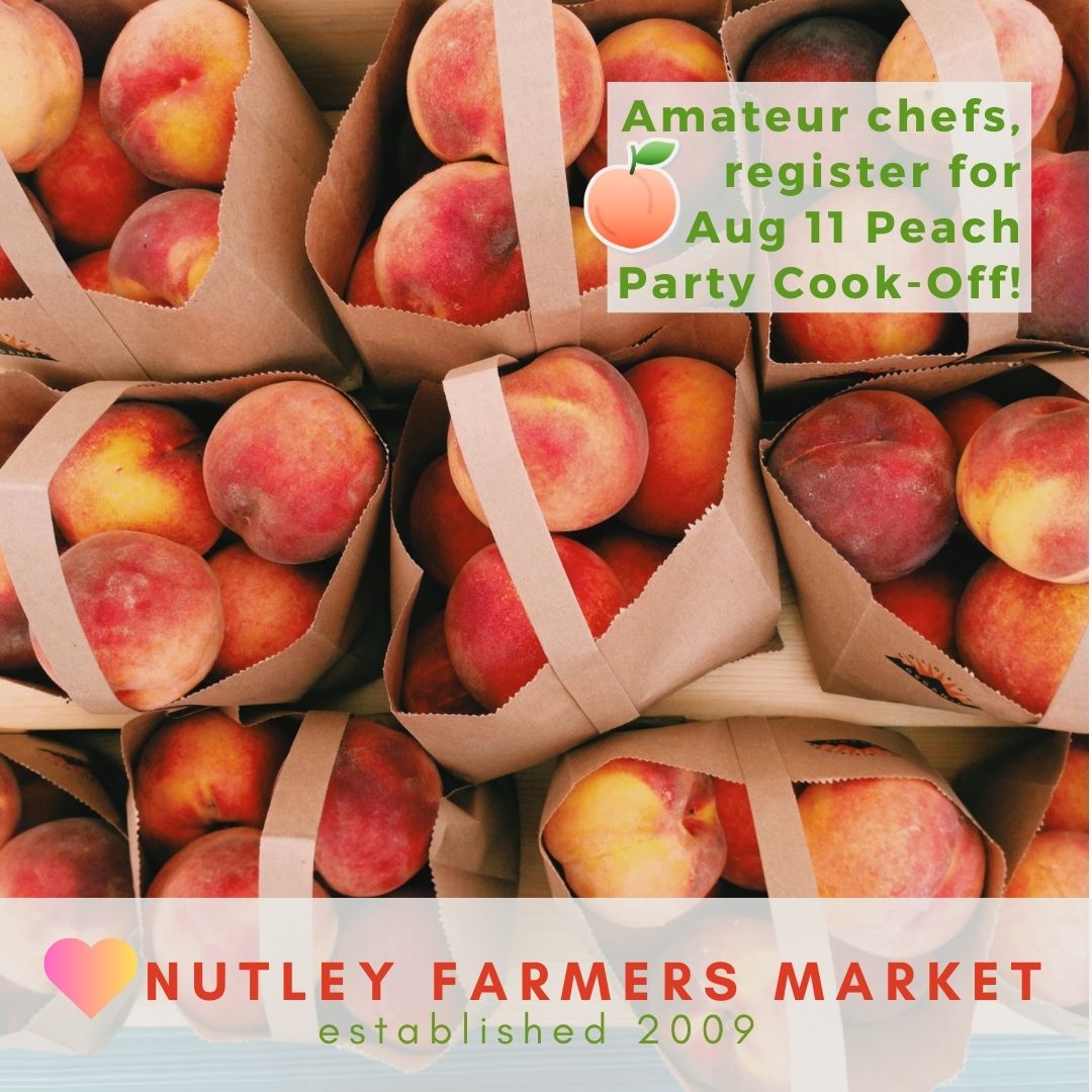 💚 Nutley Farmers Market, Sun, Aug 4 9am-2pm
🍑 Peach Party &amp; Cook Off: facebook.com/share/p/ZtbXtT…
🥕 <a href="/JerseyFreshNJDA/">Jersey Fresh</a> produce, food, beverages, flowers, handmade goods
🎶 Cabaret 4 A Cure
📖 <a href="/nutleylibrary/">Nutley Library</a> 
🤝 NFSB
🍅 Aug 18 Biggest Tomato/Zucchini Contest
#NutleyFarmersMarket