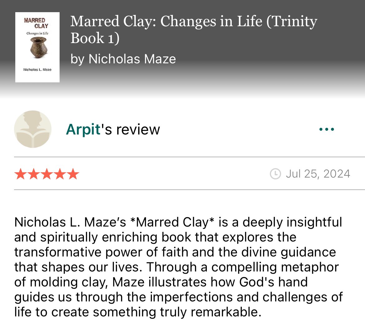 AuthorMaze's tweet photo. The best way to join me on this book journey is to go where it all started.
Understand where my heart was, when I talked about the Marred Clay!
Book number seven is on its way! Don’t get left behind! I’ll be waiting for you!
#faithbook #christianbookblogger #christianbookclubs https://t.co/EpJWKM40eS