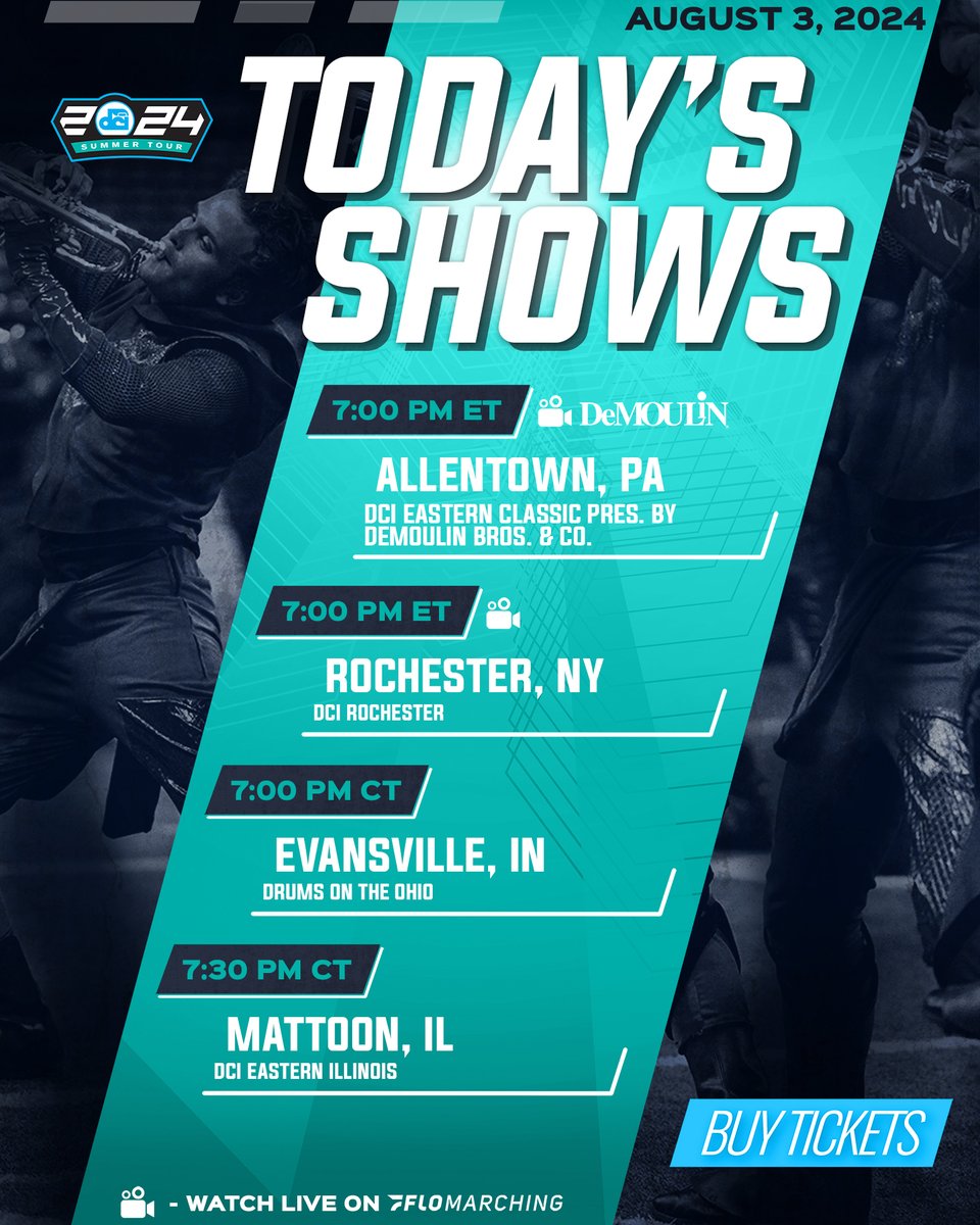 Drum Corps International (@dci) on Twitter photo BIG Saturday night ahead!!
1️⃣ dci.fan/24ATownSat
2️⃣ dci.fan/24Rochester
3️⃣ dci.fan/24Evansville
4️⃣ dci.fan/24Mattoon
#DCI2024 | <a href="/DeMoulinBros/">DeMoulin Bros. and Co.</a> BIG Saturday night ahead!!
1️⃣ dci.fan/24ATownSat
2️⃣ dci.fan/24Rochester
3️⃣ dci.fan/24Evansville
4️⃣ dci.fan/24Mattoon
#DCI2024 | <a href="/DeMoulinBros/">DeMoulin Bros. and Co.</a>
