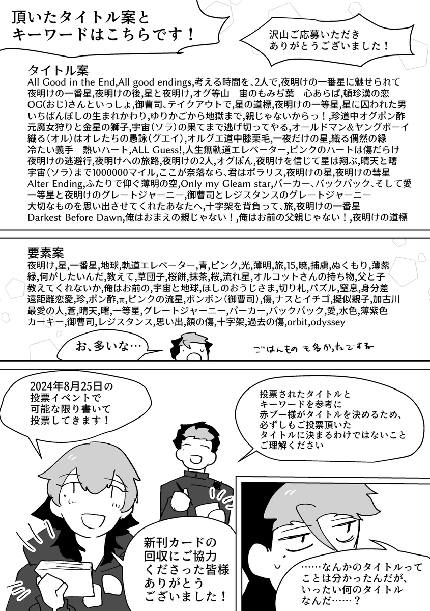 https://t.co/ae1bzjNgsY
オルグエのオンリータイトル案投票アンケートにご協力くださり、皆様ありがとうございました!
結果発表です!!!!!!!! 