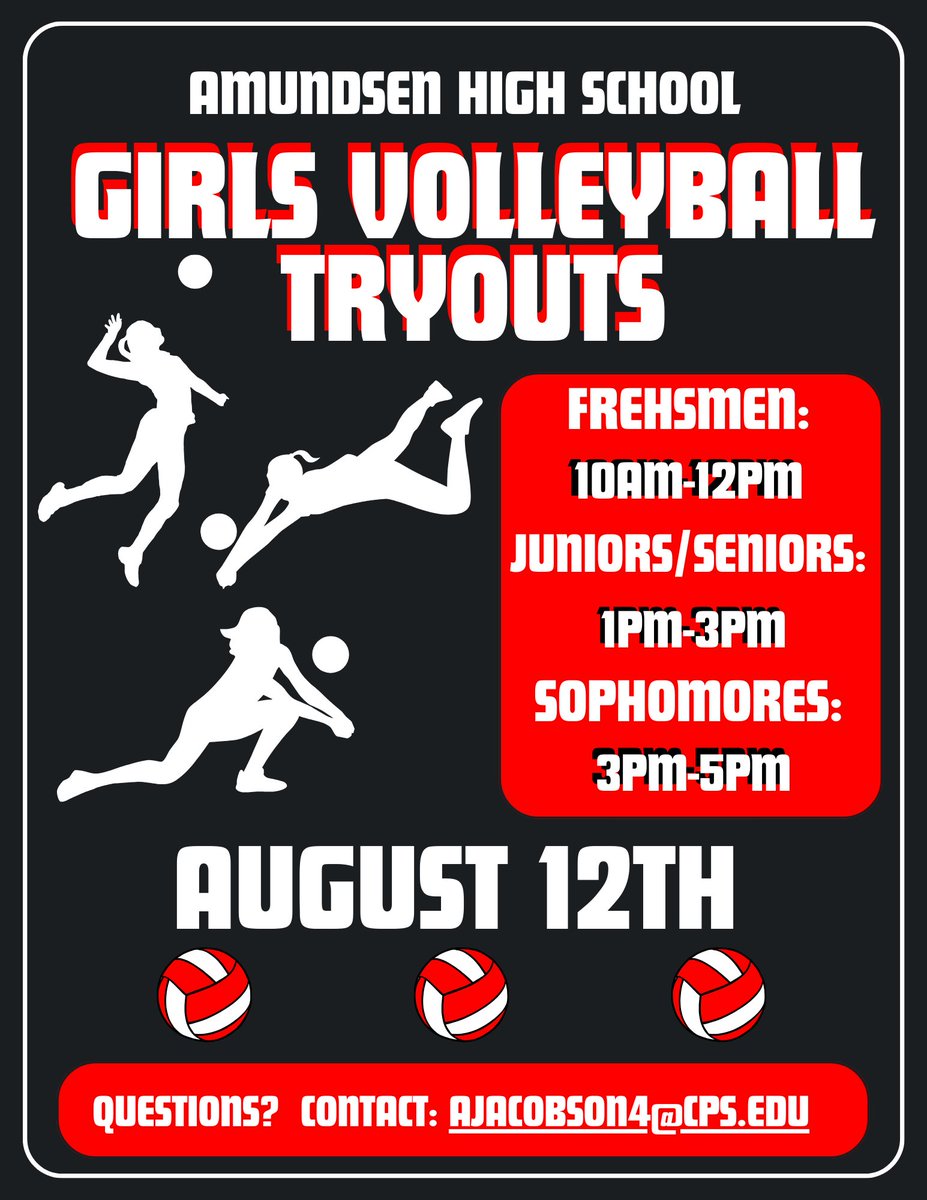 One week from MONDAY we’ll have Girls’ Volleyball tryouts! 

Let’s go!