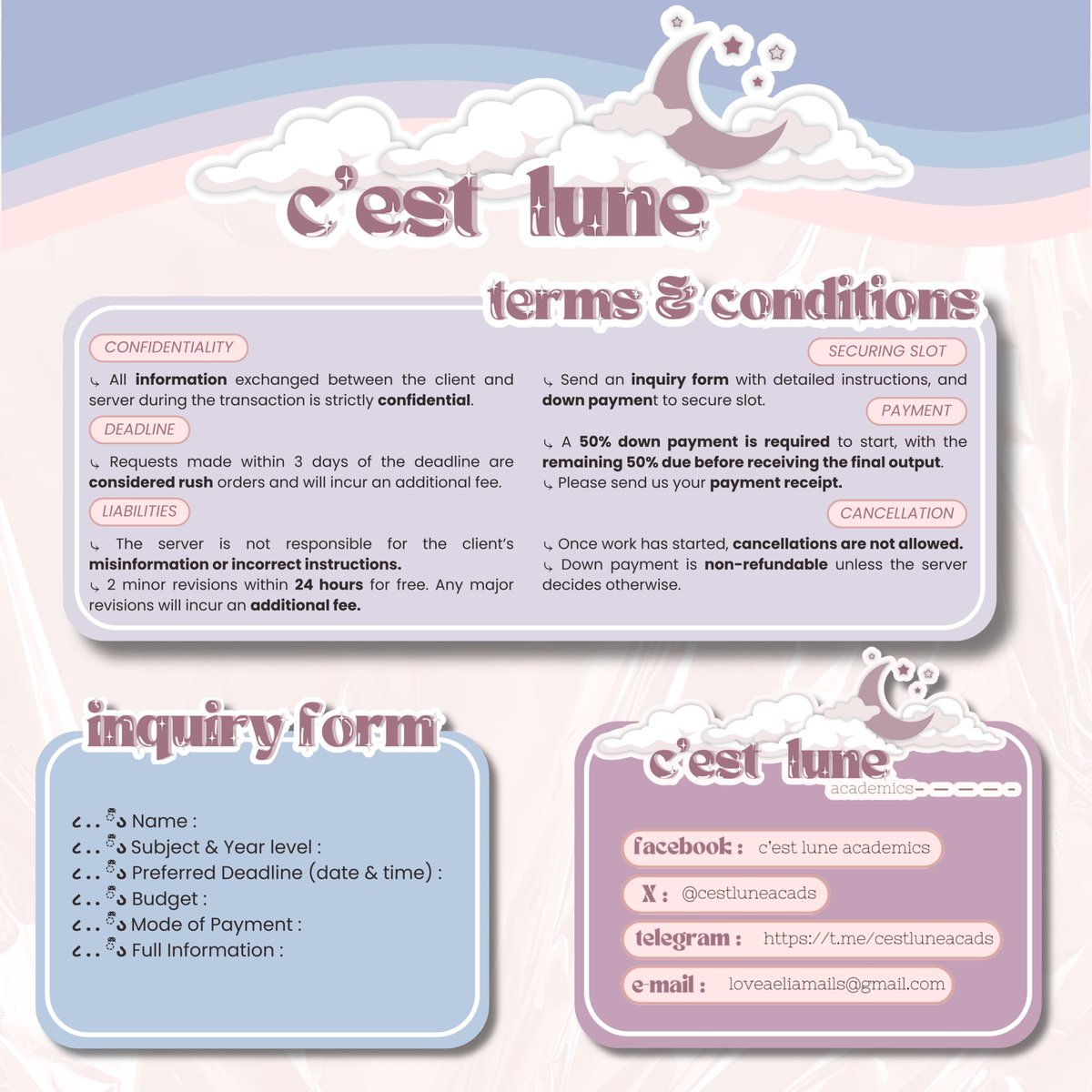 𝚊𝚗𝚗𝚢𝚎𝚘𝚗𝚐! ᕱ⑅ᕱ

ᥫ. : 𝚌'𝚎𝚜𝚝 𝚕𝚞𝚗𝚎 𝚊𝚌𝚊𝚍𝚎𝚖𝚒𝚌𝚜 : ⋆｡·   is finally ☘️ [ open ] : non-rush tasks ᝰ.ᐟ

𓏔 𓈒 reactivating server from 2021
𓏔 𓈒 Engineering &amp; Science HS Graduate 

𝙳𝙼 𝚏𝚘𝚛 𝚒𝚗𝚚𝚞𝚒𝚛𝚒𝚎𝚜. 🪬🧿

— 𝚕𝚘𝚟𝚎 , 𝚊𝚎𝚕𝚒𝚊 ૮ . . ྀིა