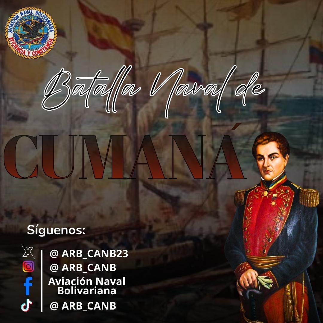 📌 Hoy #03AGO los Combatientes Aeronavales de la <a href="/ARB_CANB23/">Aviacion Naval Bolivariana</a> conmemoramos la Batalla Naval de Cumaná, liderada por el Coronel Santiago Mariño quien nos condujo para dar inicio a el camino hacia la libertad y lograr la consolidación de la Campaña Libertadora de Oriente. BZ!