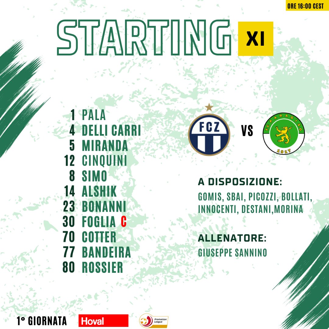 Il nostro 1️⃣1️⃣ iniziale per la prima partita di campionato.

#ForzaParadison🤍💚