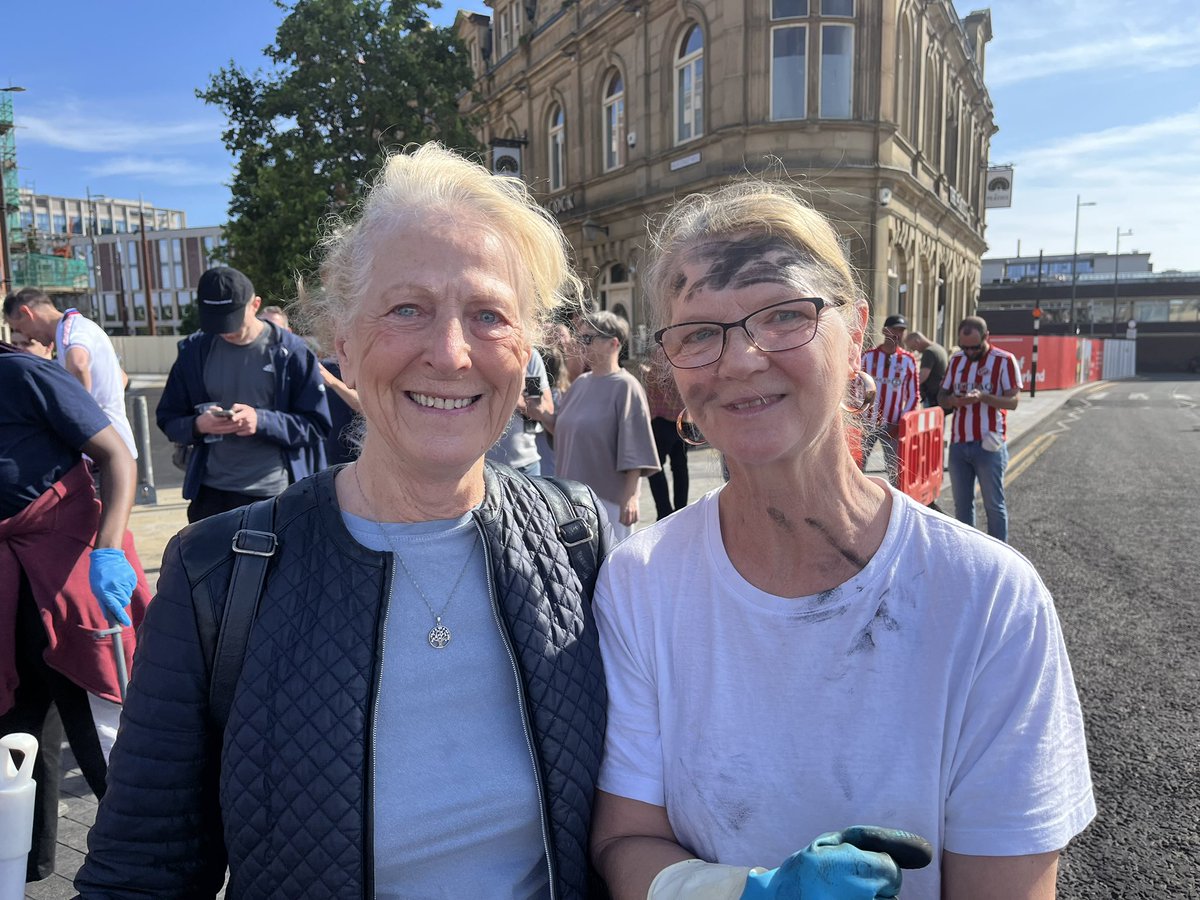 Meet the people cleaning up #Sunderland: 

Irene Tomkinson, 75, Southwick, said: “I feel incredibly emotional this morning to be here and show we’re grafters and we’ve put two fingers up at the rioters.” 

Mavis Stamp, 64, Pennywell, said: “This is our city and they won’t win.”
