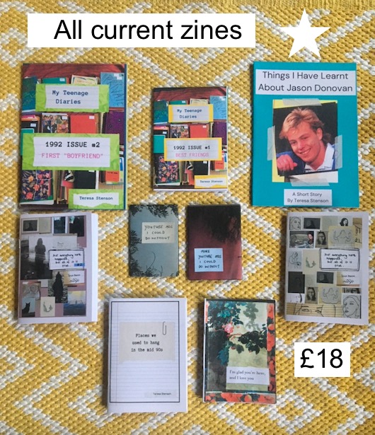 TeresaStenson's tweet photo. Hey arty lit lovers who like 90s nostalgia, diary extracts, surreal stories, life writing AND supporting independent creators:
I've added new zines &amp; bundles to Etsy this week 💫
Take a look and RT if you can. Oh and FREE UK postage until Wednesday! https://t.co/khF2of0U4b https://t.co/v0utNHpV0S