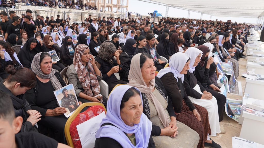 NadiaMuradBasee's tweet photo. I am here in Sinjar at the Yazidi Genocide Memorial, joined by survivors, community members, grassroots organizers, friends, and allies to commemorate the 10th anniversary of the Yazidi genocide and to honor the memory of those we lost at the hands of ISIS.
Ten years on, our community — especially the survivors — remains resilient, tirelessly fighting for justice, rebuilding their lives, and restoring their community.
To ensure survivors can have a future here and to prevent future atrocities like those in 2014, the international community’s support is needed now more than ever, as thousands of families return home. A decade later, we are still striving to hold ISIS accountable, rescue the missing women and children, rebuild our homeland, and support survivors of ISIS captivity. Achieving these goals is impossible without the sustained support of the international community.