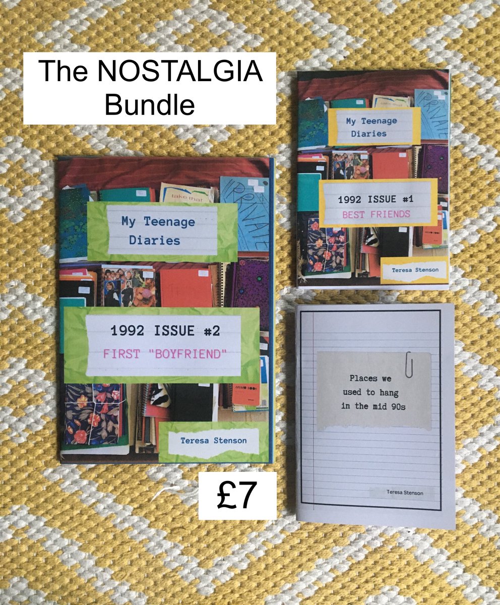 TeresaStenson's tweet photo. Hey arty lit lovers who like 90s nostalgia, diary extracts, surreal stories, life writing AND supporting independent creators:
I've added new zines &amp; bundles to Etsy this week 💫
Take a look and RT if you can. Oh and FREE UK postage until Wednesday! https://t.co/khF2of0U4b https://t.co/v0utNHpV0S