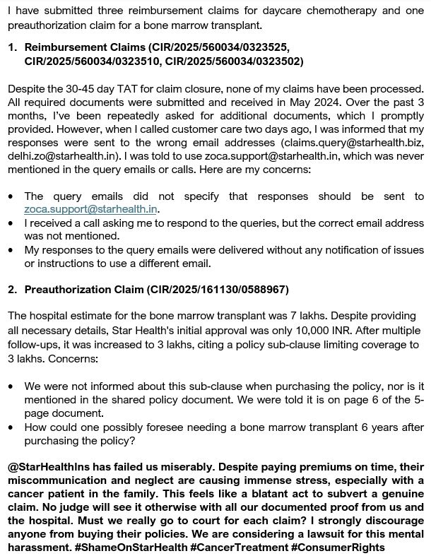 Razer_911's tweet photo. @StarHealthIns, repeatedly asking for the same documents for my mother's cancer treatment despite submitting both hard and soft copies is causing undue mental agony. Stop avoiding genuine claims and start honoring your commitments!#HealthInsurance #Shame @BimaSamadhana #IRDAI https://t.co/ZeK7TY0bES