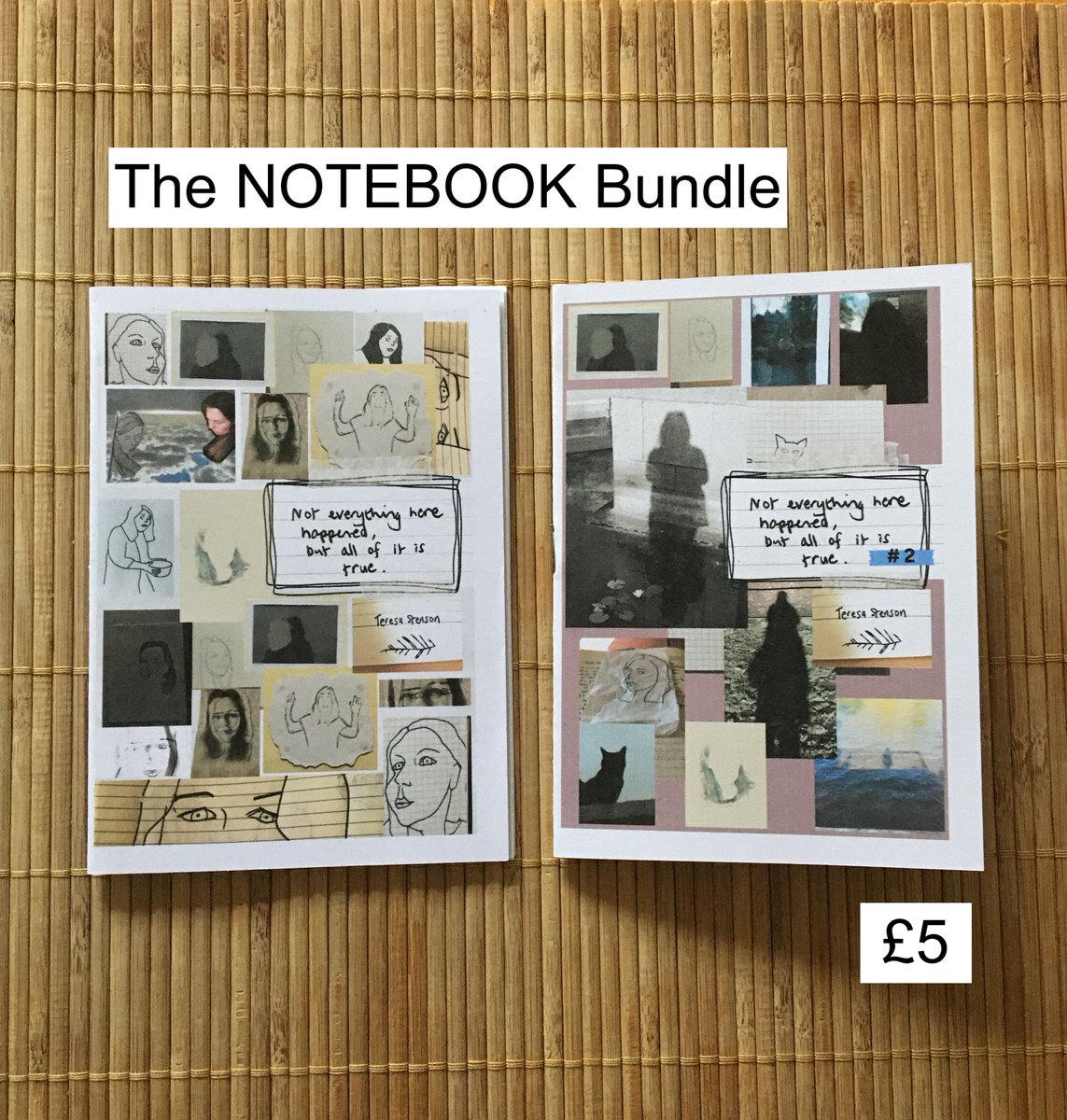 TeresaStenson's tweet photo. Hey arty lit lovers who like 90s nostalgia, diary extracts, surreal stories, life writing AND supporting independent creators:
I've added new zines &amp; bundles to Etsy this week 💫
Take a look and RT if you can. Oh and FREE UK postage until Wednesday! https://t.co/khF2of0U4b https://t.co/v0utNHpV0S