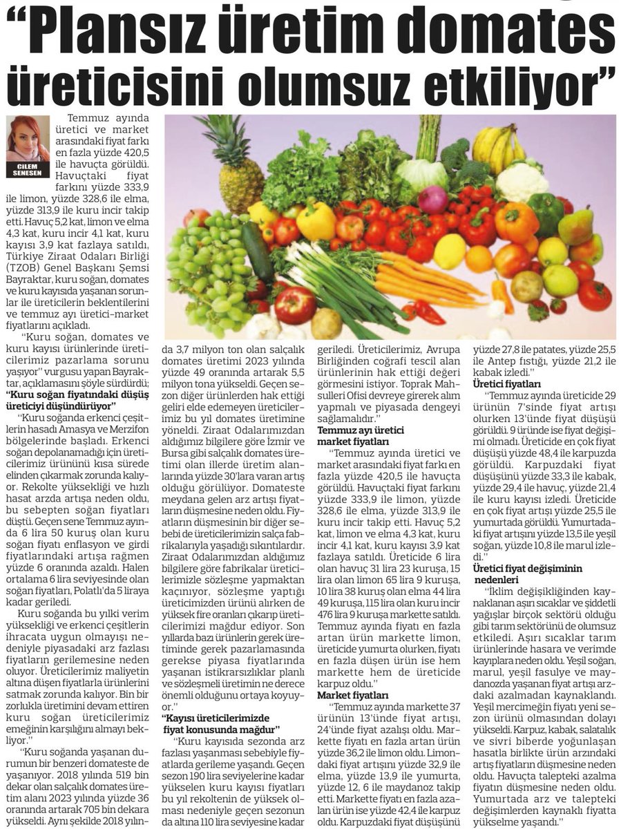 Üreticilerimizin pazarlama sorunu yaşadığı kuru soğan, domates ve kuru kayısı ile Temmuz ayı üretici market fiyatlarını değerlendirdiğim basın açıklaması gazetelerde geniş yer buldu.