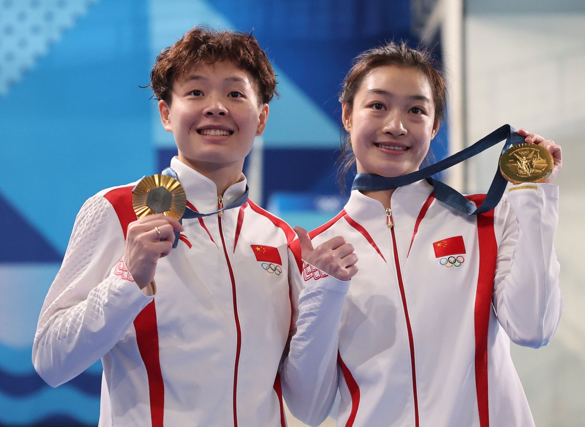 OlympicsCN's tweet photo. Proudly announce that #TeamChina's #diving team has already secured all #gold medals in the synchronized diving events at #Paris2024! Looking forward to more victories in the upcoming individual competitions from our Dream Team! https://t.co/f7ZKLkdenf