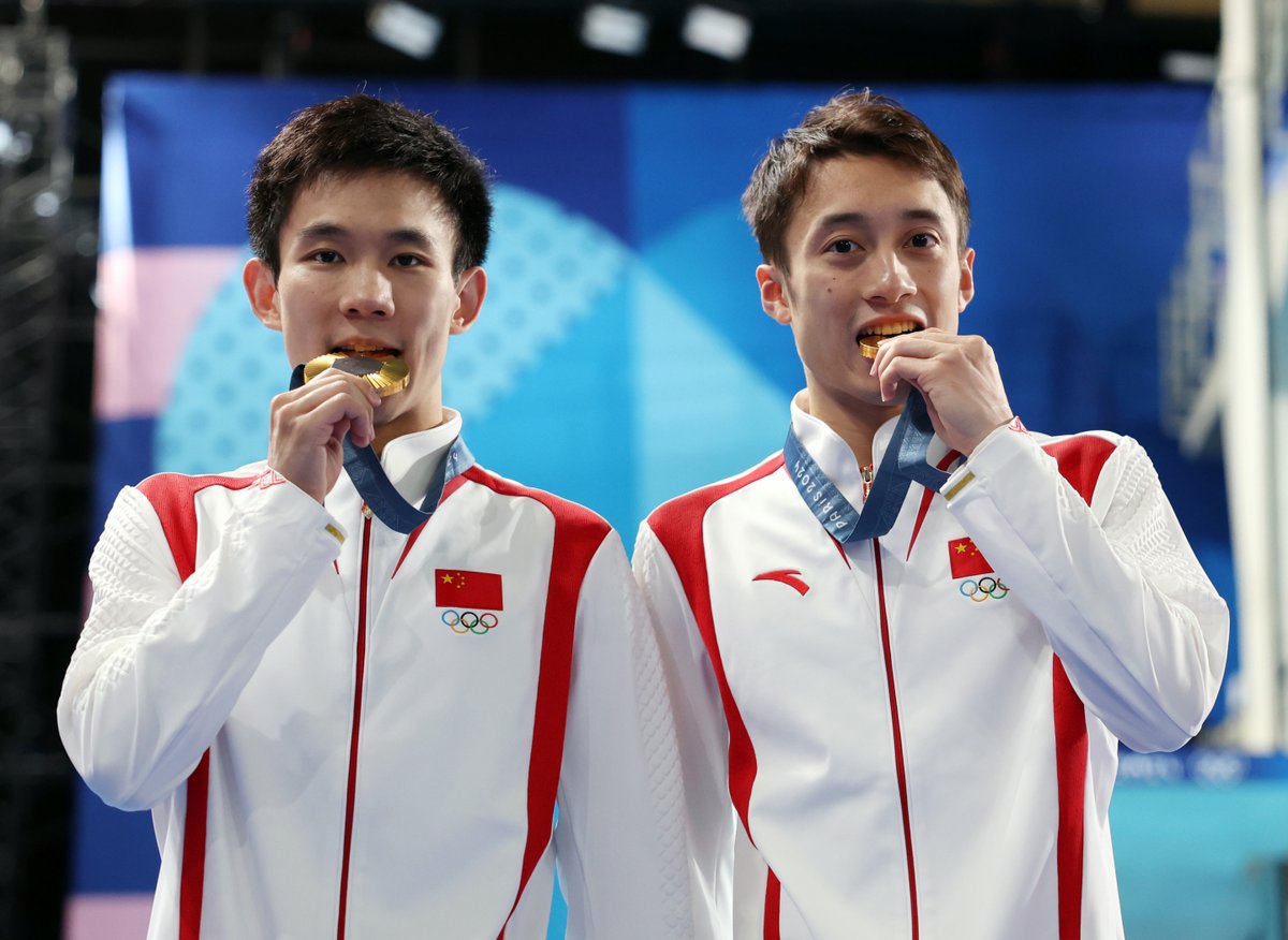 OlympicsCN's tweet photo. Proudly announce that #TeamChina's #diving team has already secured all #gold medals in the synchronized diving events at #Paris2024! Looking forward to more victories in the upcoming individual competitions from our Dream Team! https://t.co/f7ZKLkdenf
