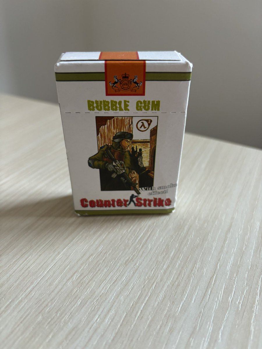 Broo my gf is the coolest 

She got me counterstrike bubblegum thats in a cigarette style packaging lmao

And apparently the gum has smoke effect?