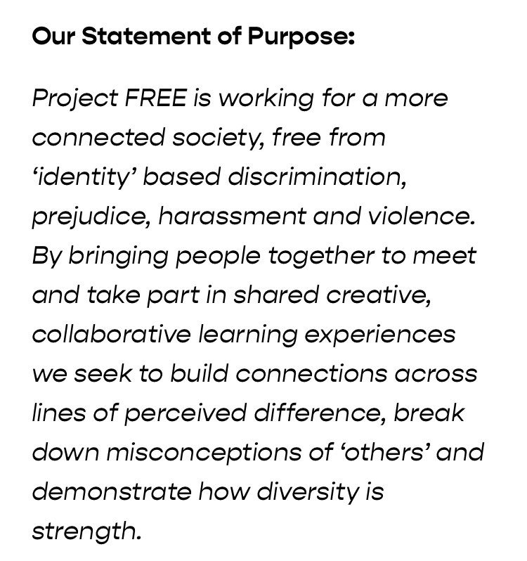 ProjectFreeCIC's tweet image. Here at Project FREE we stand in solidarity with all those using their voices and their presence to reject the disinformation, violence and intimidation of all those who are seeking to divide us 
Our work is needed now as much as ever 
projectfree.co.uk/about