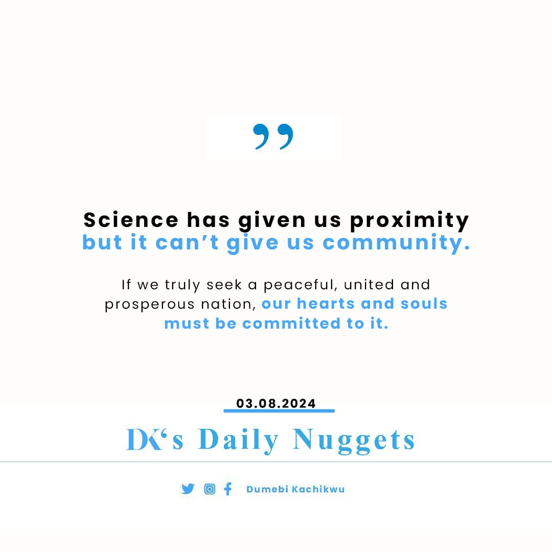 rootstvnigeria's tweet image. Science has given us proximity but it can't give us community 

Join the conversation and leave a comment below 👇🏻 

#dailynuggets #proximity #science #community #rootstvnigeria