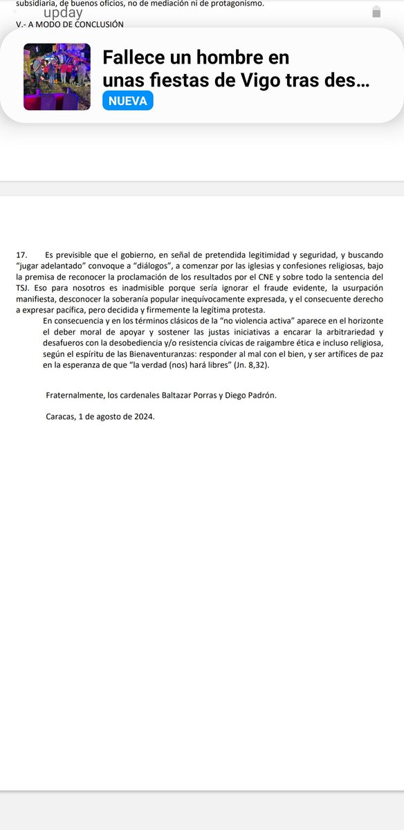 tulioalvarez's tweet photo. Los Cardenales de Venezuela se pronuncian en forma contundente e indubitada.

Muy importante es que adviertan que este régimen, seguramente, convocará a las iglesias a un diálogo engañoso para tratar de lograr alguna legitimidad. 
Leer el punto 17 del Pronunciamiento.

Deus vult! https://t.co/oF2UHmDK24