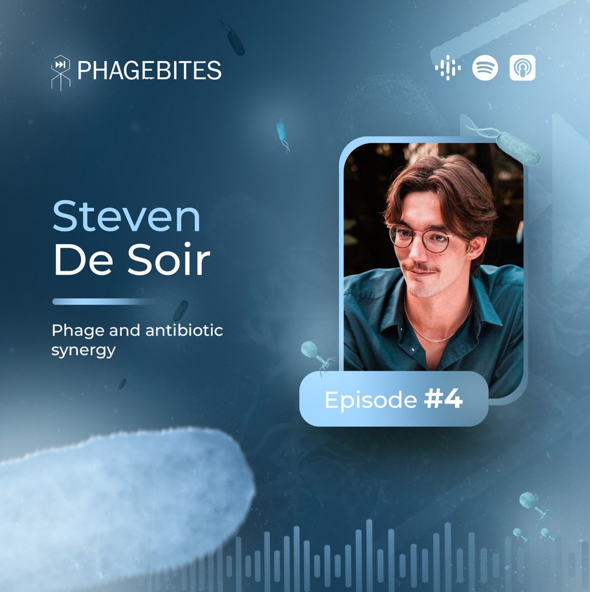 PhageCast (@phagecast) on Twitter photo New PhageBites is out!🎙️
We interview <a href="/StevenDeSoir/">Steven De Soir</a> , a postdoctoral researcher at UCLouvain & LabMCT.
We cover his recent article about phages and antibiotics synergism against Pseudomonas aeruginosa biofilms in the context of orthopaedic infections.
open.spotify.com/episode/6gWVZC… New PhageBites is out!🎙️
We interview <a href="/StevenDeSoir/">Steven De Soir</a> , a postdoctoral researcher at UCLouvain & LabMCT.
We cover his recent article about phages and antibiotics synergism against Pseudomonas aeruginosa biofilms in the context of orthopaedic infections.
open.spotify.com/episode/6gWVZC…