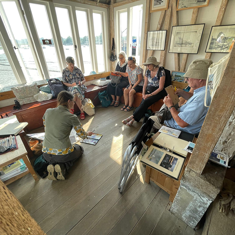 TideMill_Museum's tweet photo. Senior Warden Stephen Molyneux captured #Sketchfest artists hard at work yesterday. If you've an art group give us a shout on enquiries.woodbridgetidemill@gmail.com #art #localart #tidemillwoodbridge #woodbridgehistoricriverside #artfund #artfunds #craftevents #woodbridgetidemill https://t.co/hIlJmlRmTk