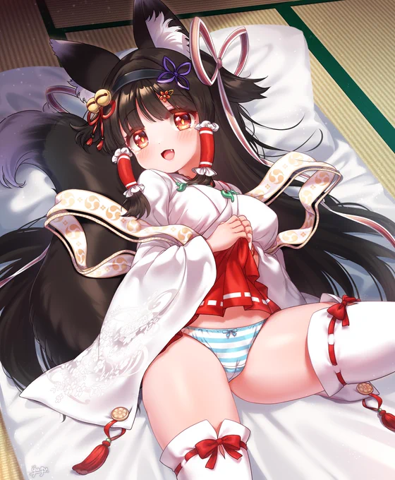 【Commission】黒髪の巫女きつねさん 