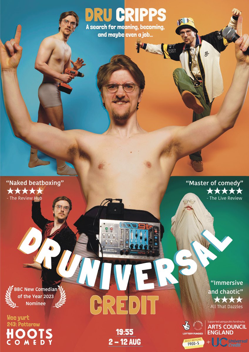 PAY WHAT YOU WANT today for musical clown Dru Cripps’ chaotic and immersive new show DRUNIVERSAL CREDIT! 2-12 Aug, 19:55, Hoots Potterow🤑🤡🥳 #edfringerecs #edfringe #edfringe2024 tickets.edfringe.com/whats-on/dru-
