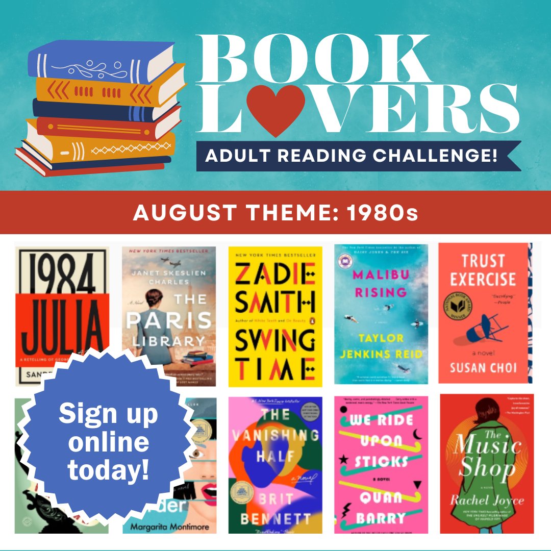Remember the 80s? Reminisce with this month's Book Lovers Adult Reading Challenge theme - 1980s! Link to books in catalog libraryaware.com/315P48.
Join the challenge any time eglibrary.org/booklovers