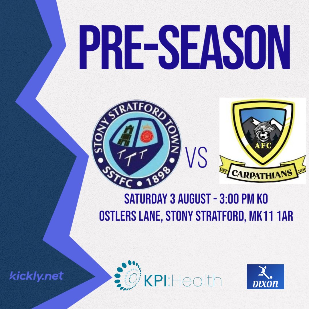 Stony Stratford Town Football Club (@stony_football) on Twitter photo Stony host <a href="/CarpathiansAFC/">AFC Carpathians</a> in our final pre-season match this afternoon. 3pm kickoff at Ostlers Lane, Adults ยฃ3 entry. Stony host <a href="/CarpathiansAFC/">AFC Carpathians</a> in our final pre-season match this afternoon. 3pm kickoff at Ostlers Lane, Adults ยฃ3 entry.