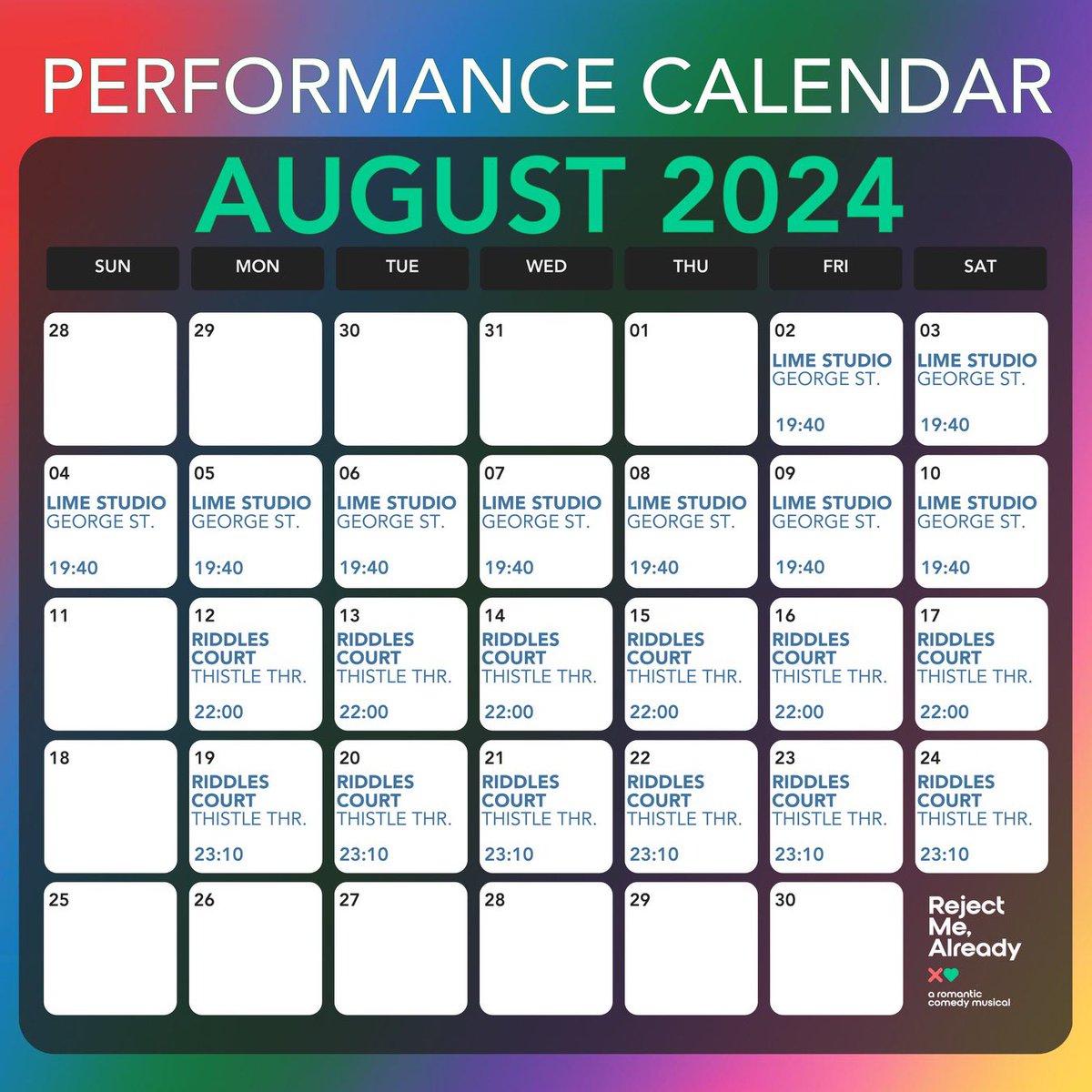 RejectMeMusical's tweet image. We’re officially open!

Catch us all month long at @edfringe at both @GreensideVenue George Street &amp;amp; Riddle’s Court!