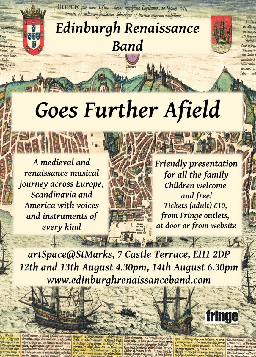 EdinRenaissance's tweet photo. Edinburgh Renaissance Band still performing at the Edinburgh Fringe in our 51st year!! 3 performances of this programme at artSpace@StMarks, 7 Castle Terrace. Suitable for all the family and children welcome, and free (but ticketed). See you there! https://t.co/TbDda1BoQD
