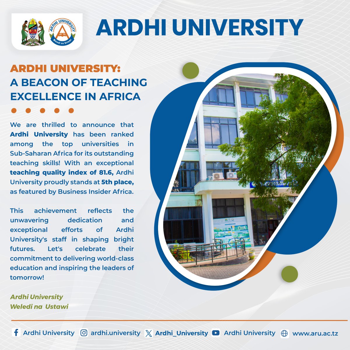 ARDHI UNIVERSITY A BEACON OF TEACHING EXCELLENCE IN SUB SAHARAN AFRICA